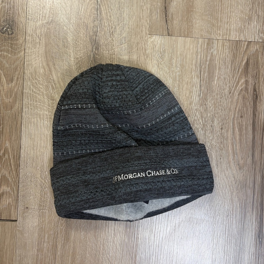 J.P. Morgan Chase & Co Bank Beanie Hat Gray Plaid Knit Winter Fall New Era
